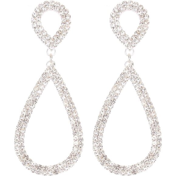 Rhinestone Teardrop Dangle Earrings Sparkly Wedding Bridal Party Jewelry Gift - Picture 1 of 5